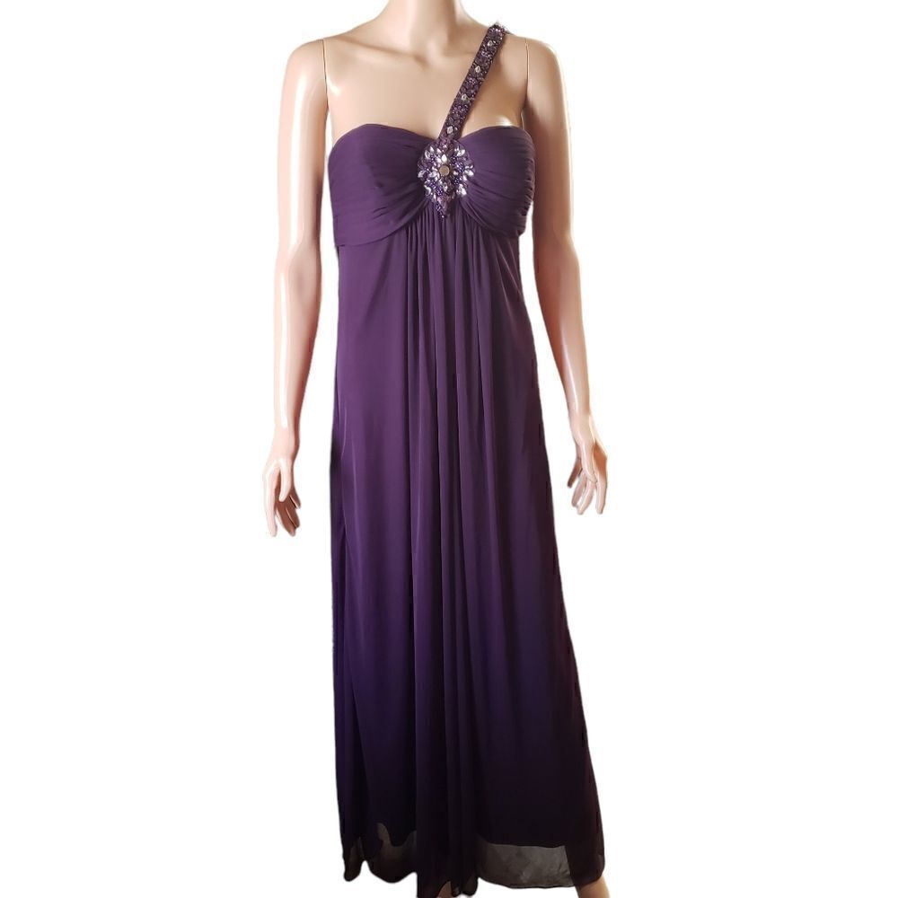 Xscape by Joanna Chen Studded One Shoulder Strap Long Gown Size 10P